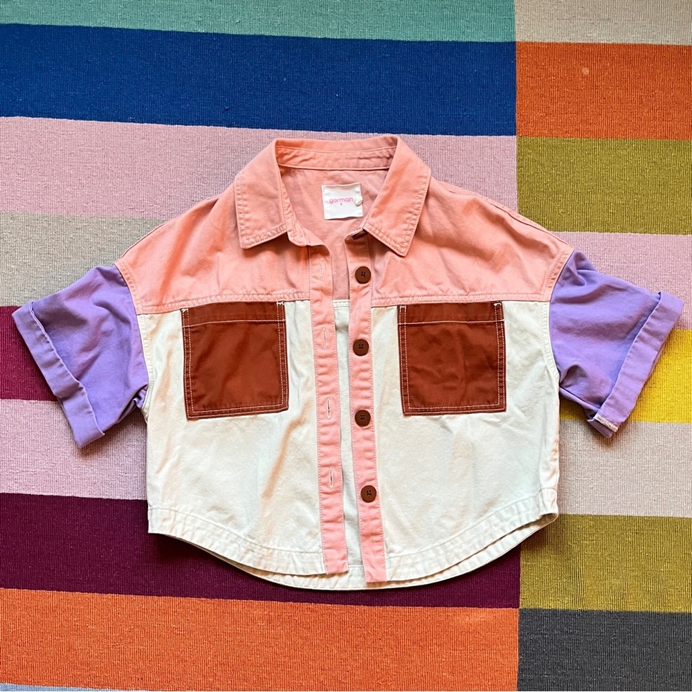 Gorman Mara Splice color block boxy cropped button down top